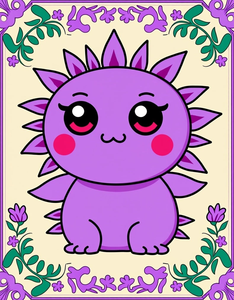Kawaii Purple Monster Floral Border Rug