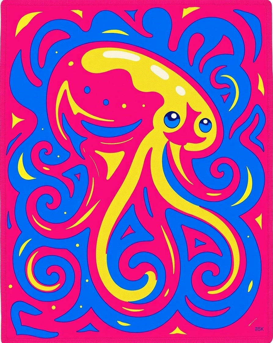 Vivid Pink Blue Yellow Octopus Swirl Rug