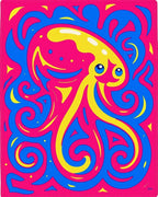 Vivid Pink Blue Yellow Octopus Swirl Rug