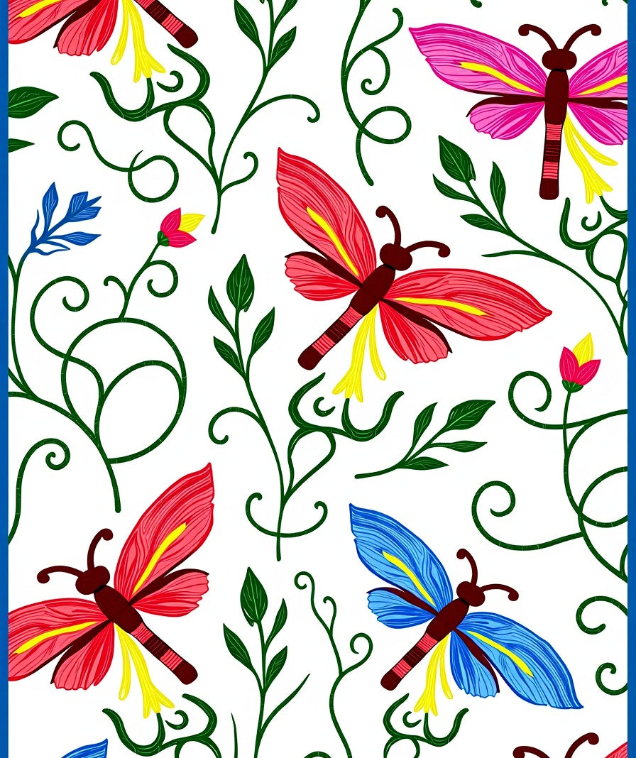Whimsical Crimson Blue Butterfly Garden Rug