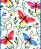 Whimsical Crimson Blue Butterfly Garden Rug