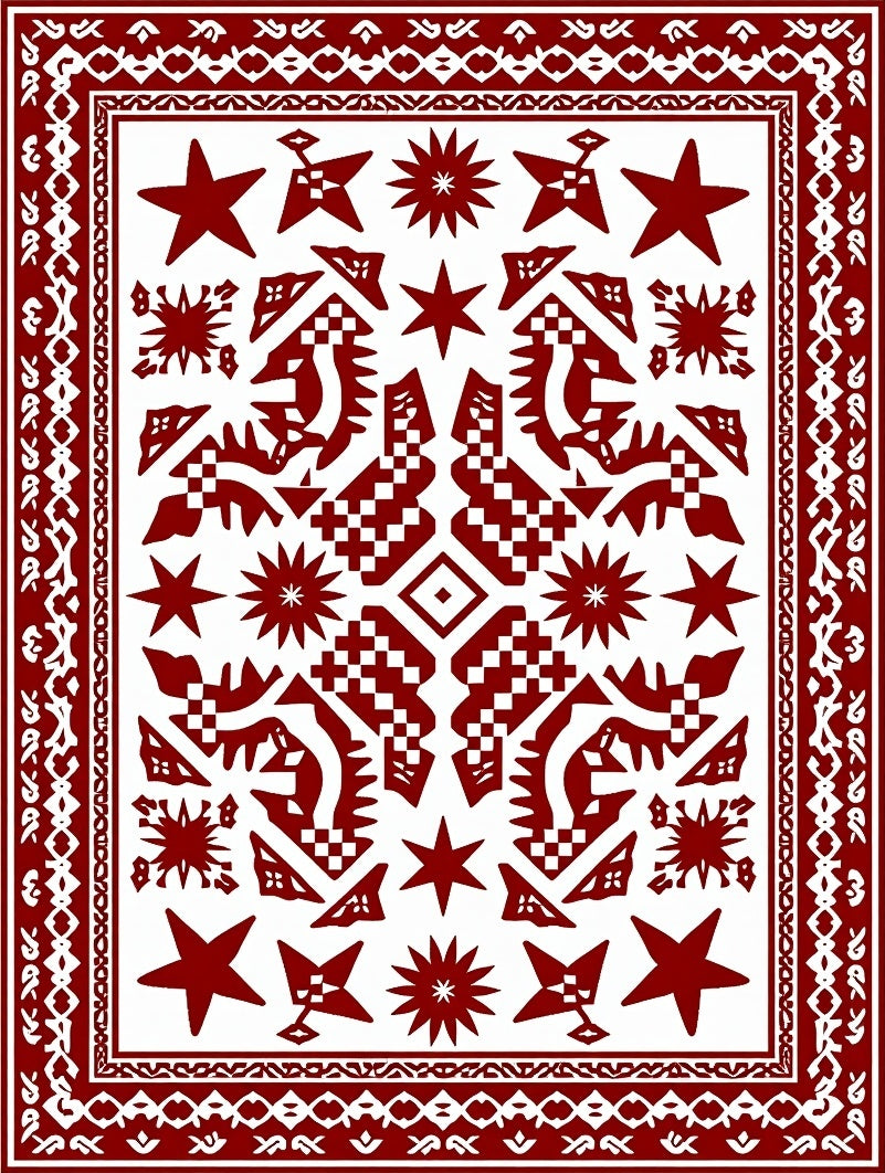 Deep Red Star Geometric Medallion Rug
