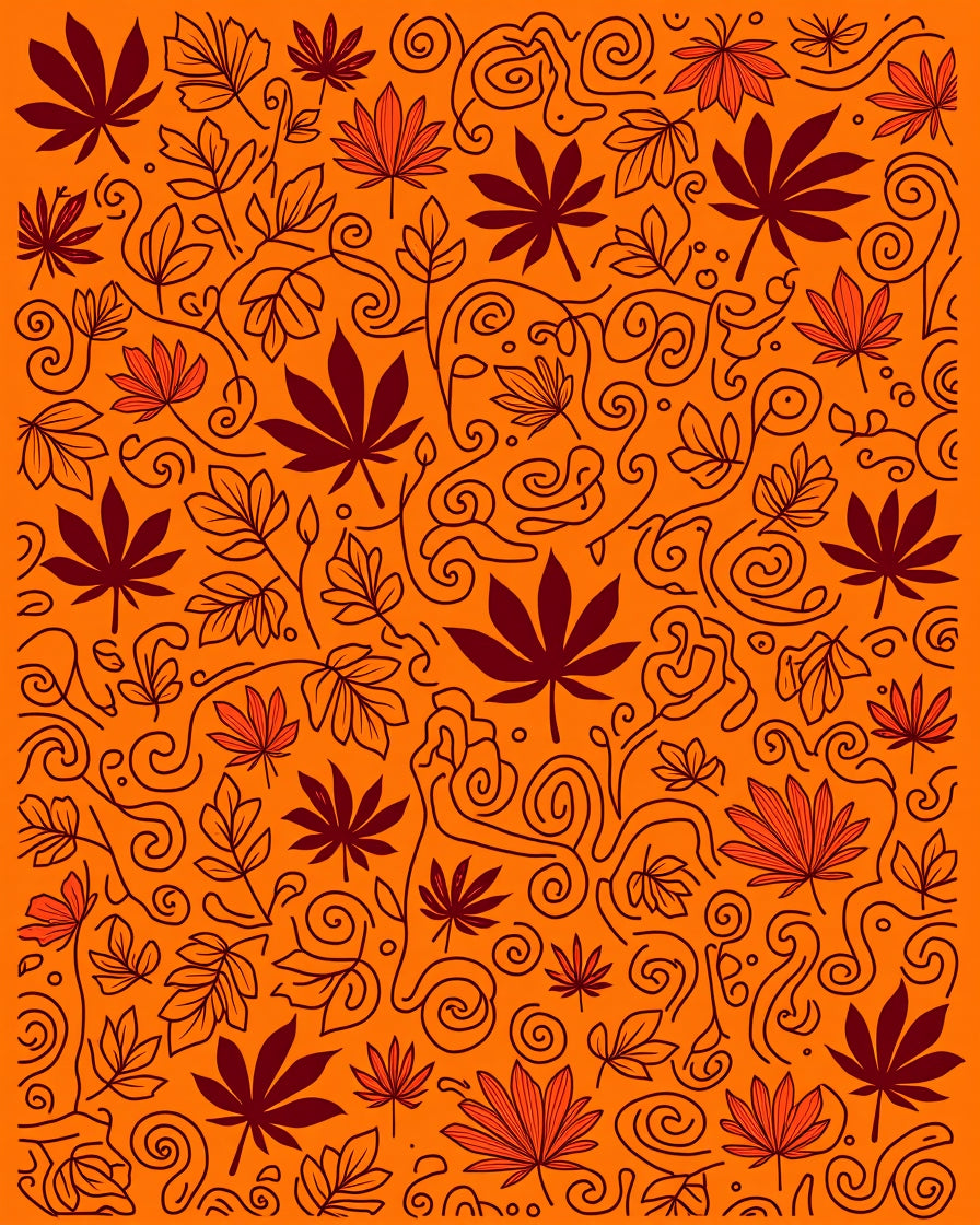 Burnt Orange Leafy Swirl Arrangement Rug