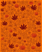 Burnt Orange Leafy Swirl Arrangement Rug