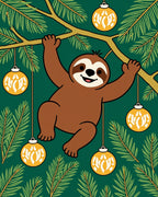 Whimsical Sloth Christmas Ornaments Green Rug