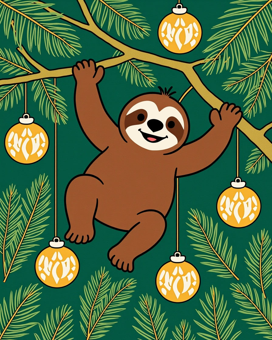 Whimsical Sloth Christmas Ornaments Green Rug