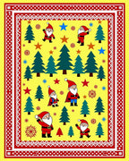 Festive Yellow Santa Claus Trees Stars Rug