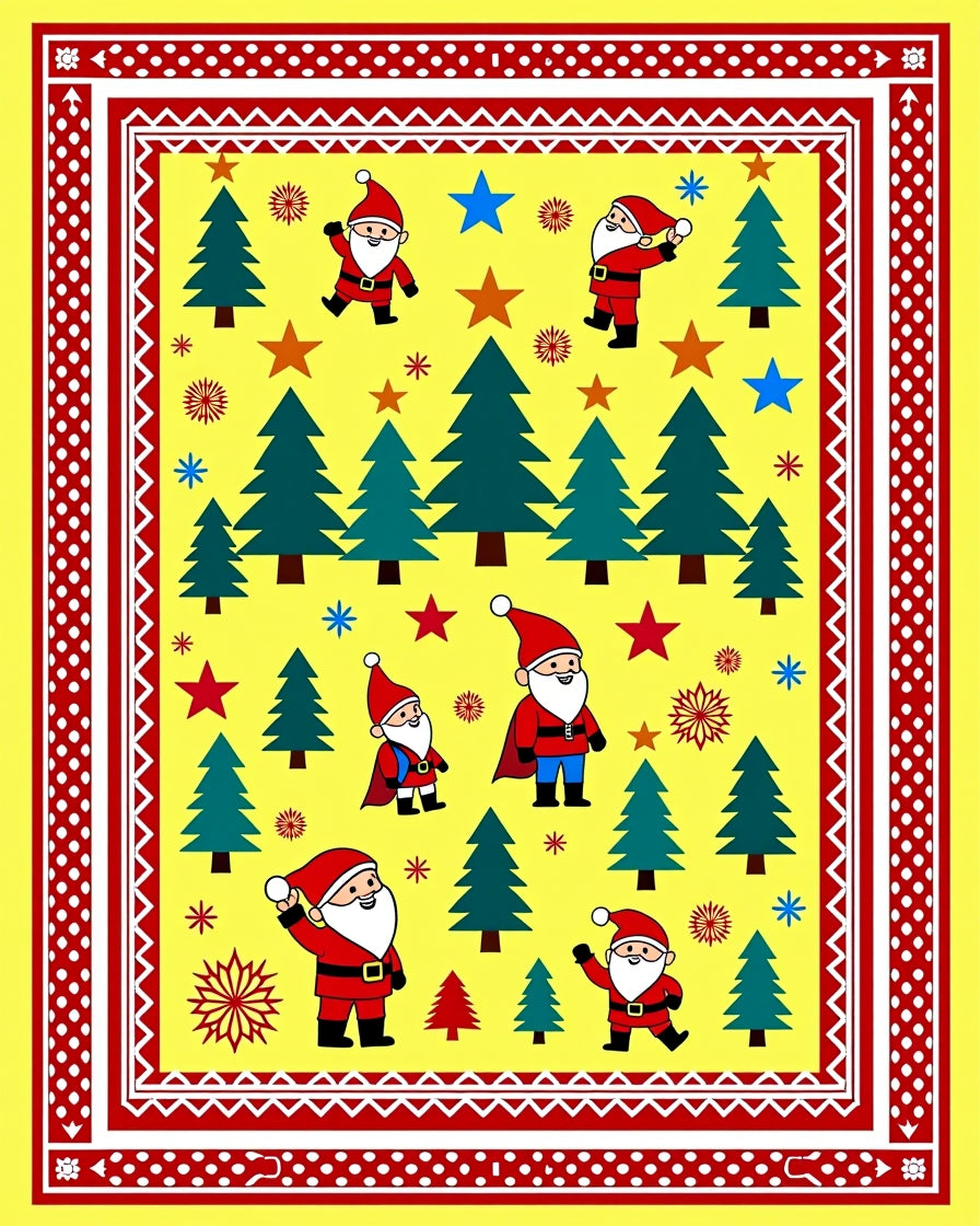 Festive Yellow Santa Claus Trees Stars Rug