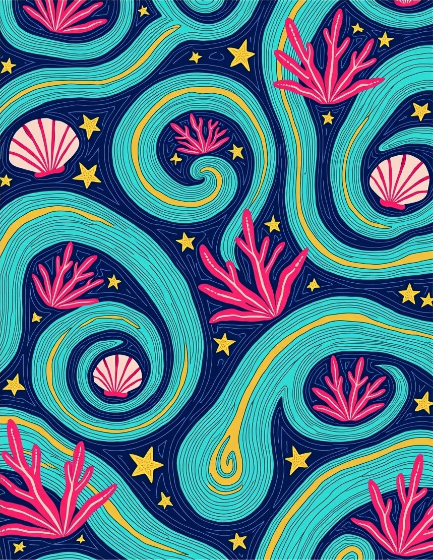 Sea Coral Swirl Yellow Star Rug