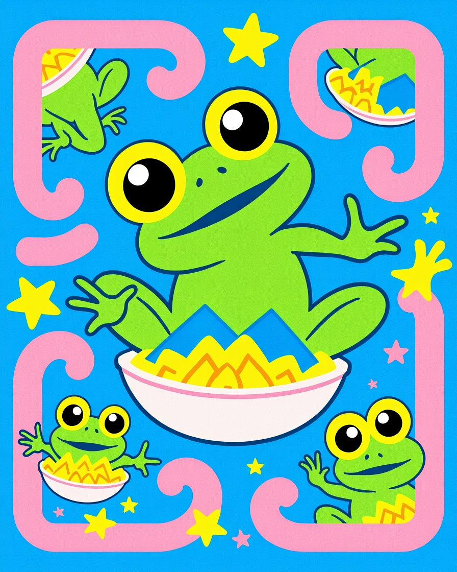 Green Frogs Playful Blue Background Stars Rug