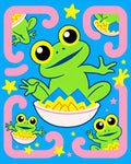 Green Frogs Playful Blue Background Stars Rug