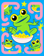 Green Frogs Playful Blue Background Stars Rug