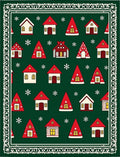 White Red Houses Snowflake Border Rug