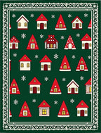 White Red Houses Snowflake Border Rug