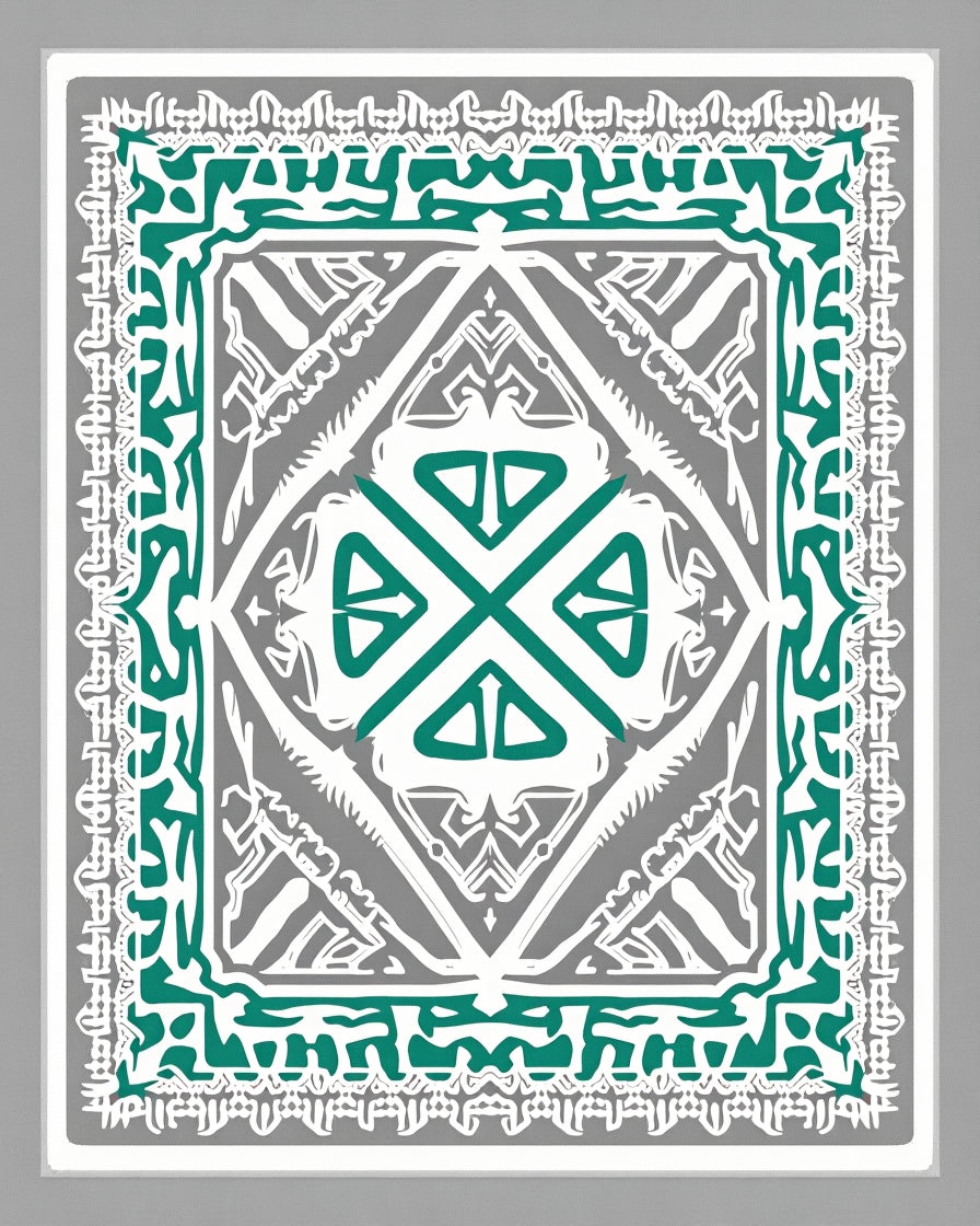 Emerald Teal Abstract Square Medallion Rug