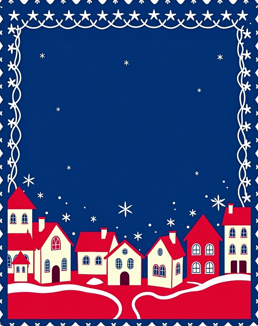Whimsical Village Red White Snowy Night Rug