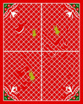 Red white grid with green reindeer corner Rug