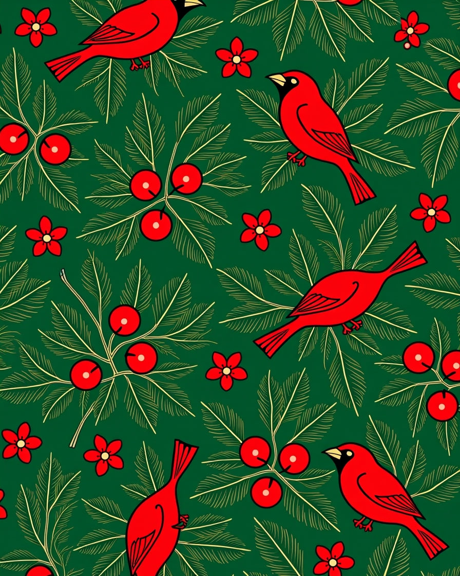 Vibrant Red Cardinal Floral Illustration Rug