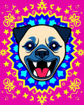 Vibrant Pug Mandala Hot Pink Yellow Rug