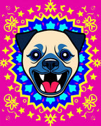 Vibrant Pug Mandala Hot Pink Yellow Rug