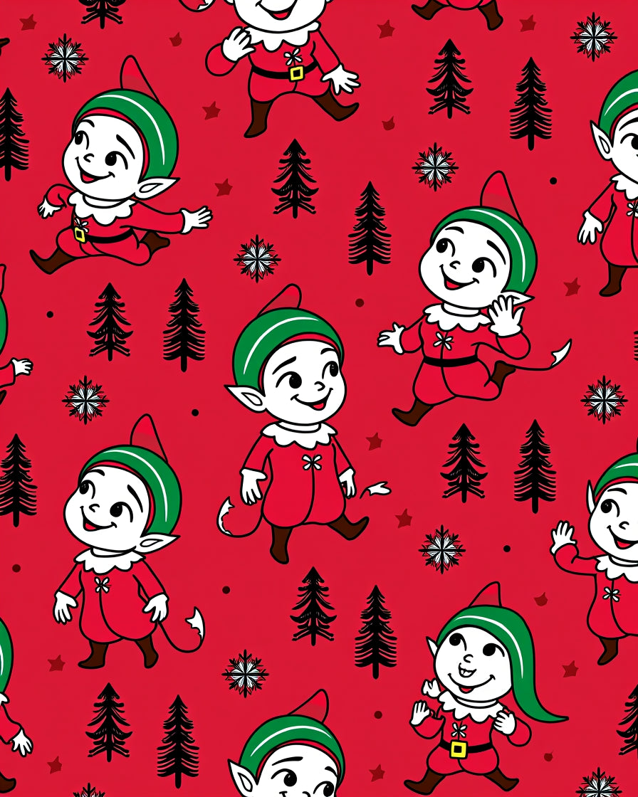 Christmas Elves Red Holiday Repeat Rug