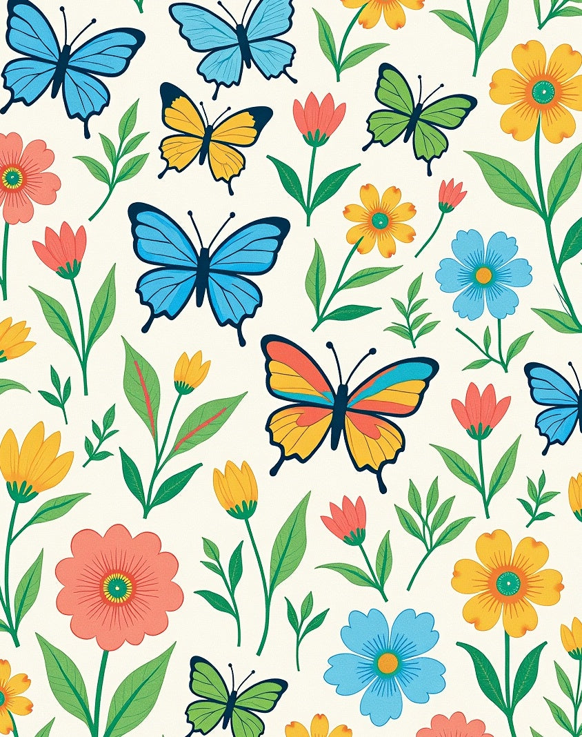 Colorful Butterfly Garden Floral Whimsy Rug