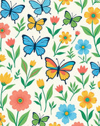 Colorful Butterfly Garden Floral Whimsy Rug