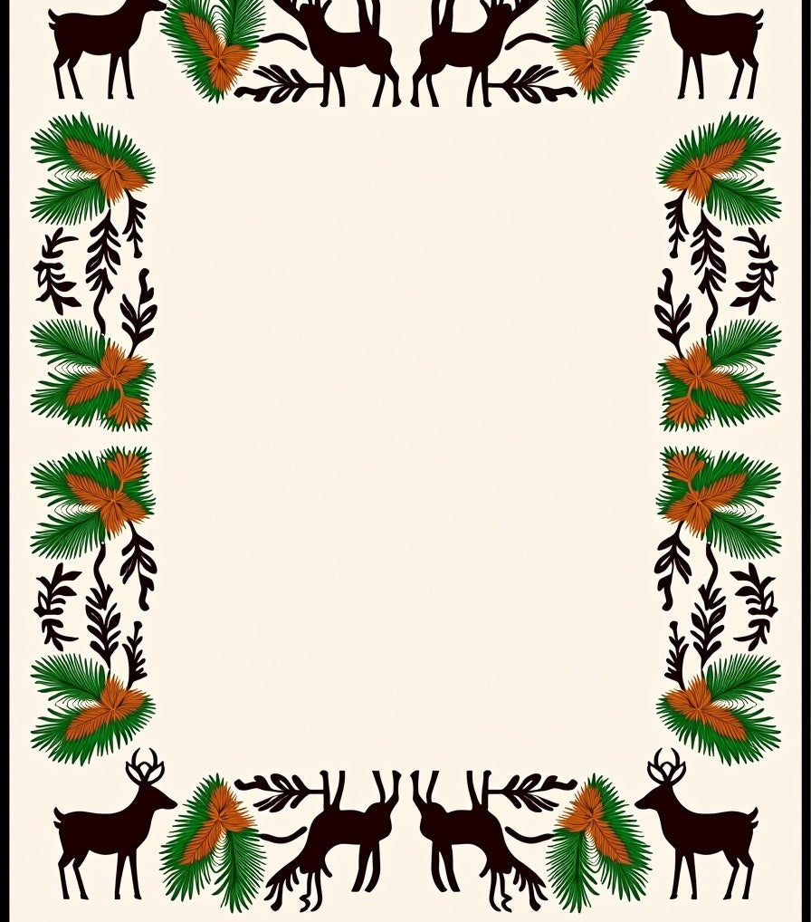 Rustic Deer Pinecone Foliage Border Rug