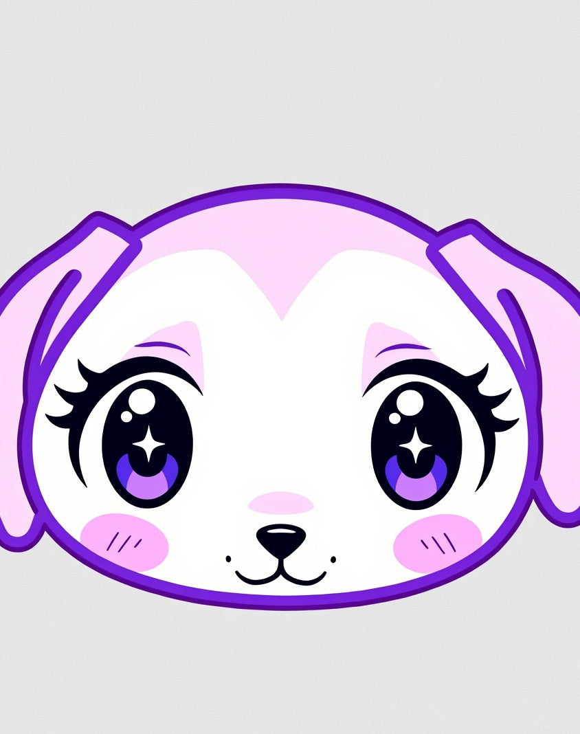 Cute Purple Kawaii Puppy Face Rug
