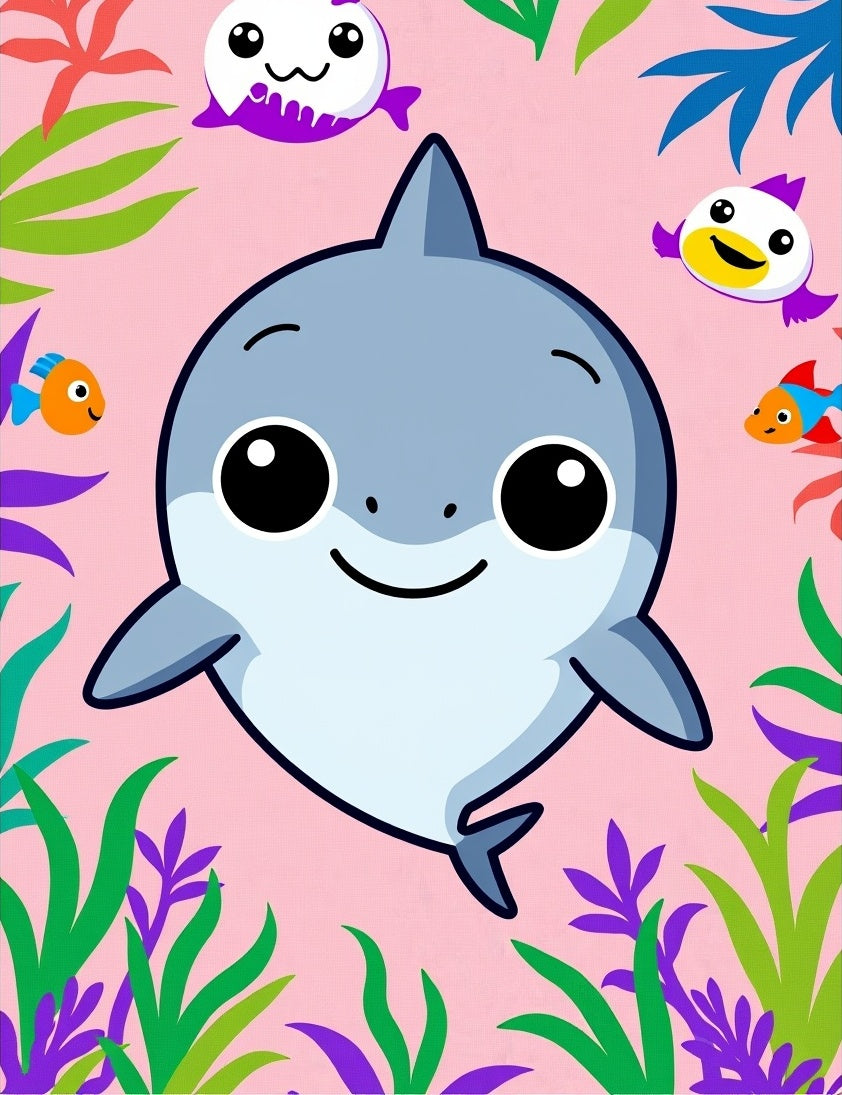 Cute Gray Shark With Fish. Rug
