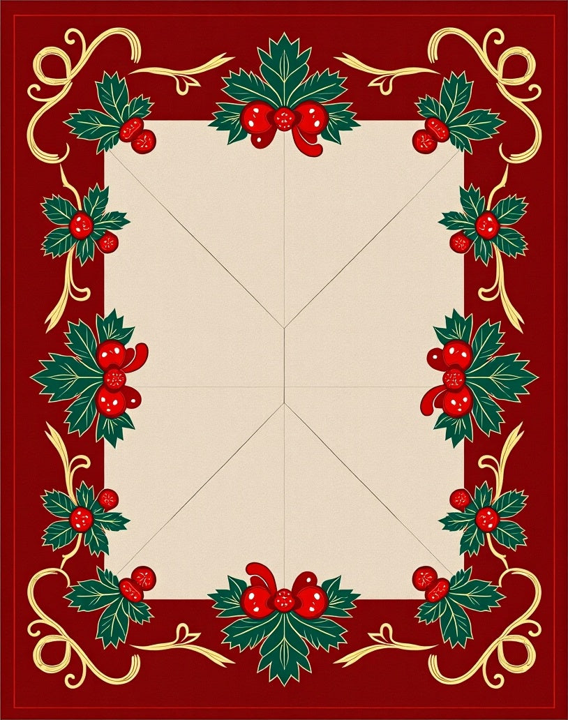 Red Festive Holly Berry Border Rug