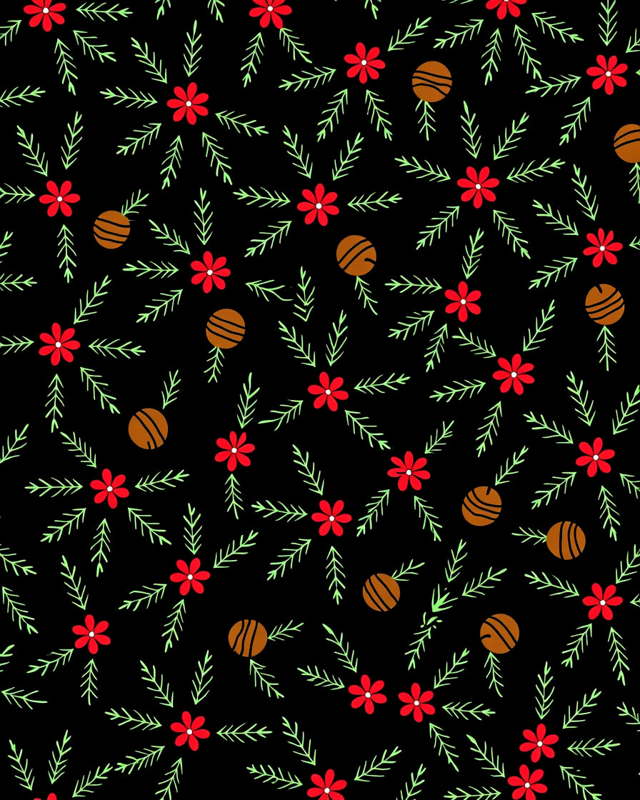 Red Flower Sprigs Round Ornament Rug