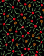 Red Flower Sprigs Round Ornament Rug