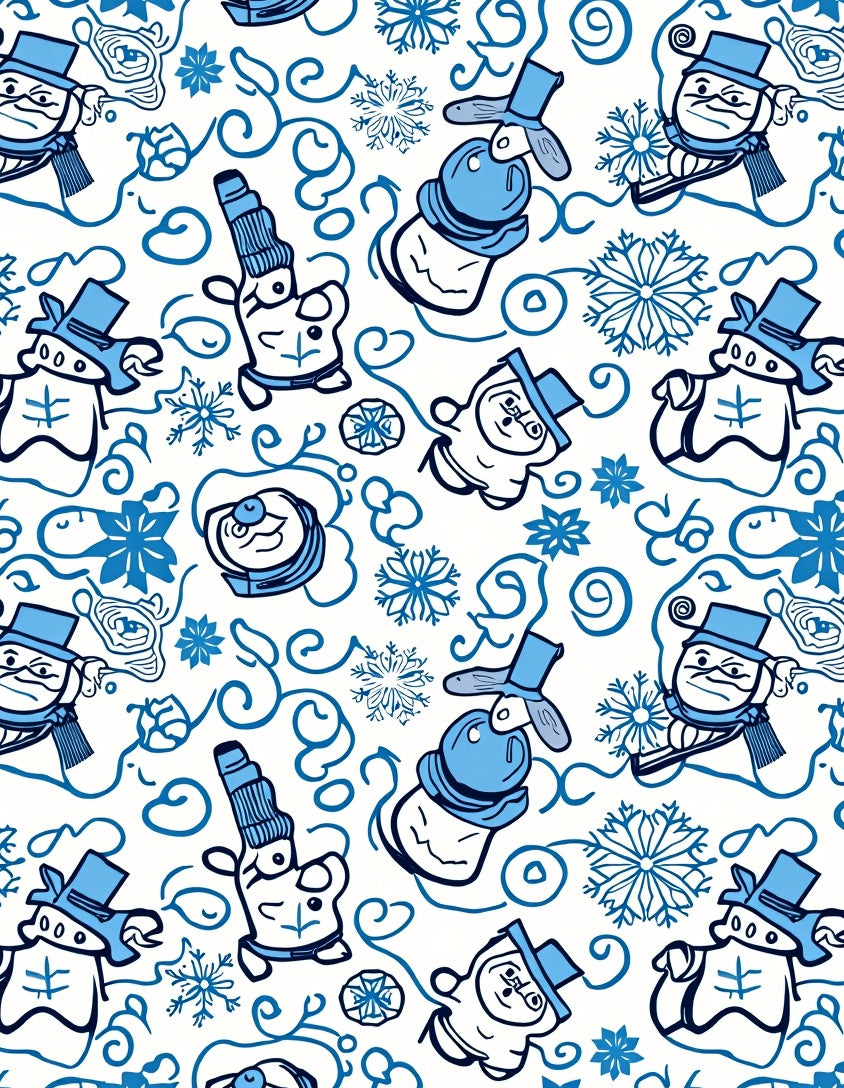 Whimsical Blue Snowman Swirls Rug