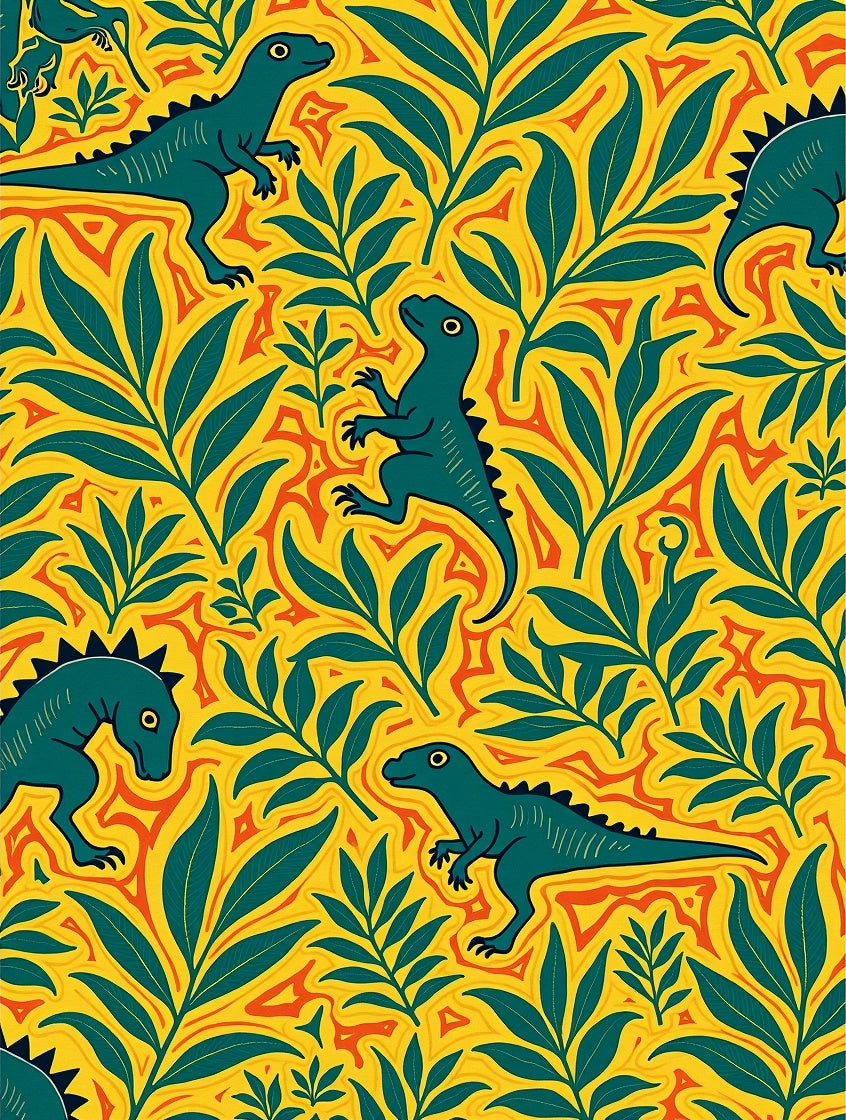 Yellow Green Dinosaur Floral Arrangement Rug