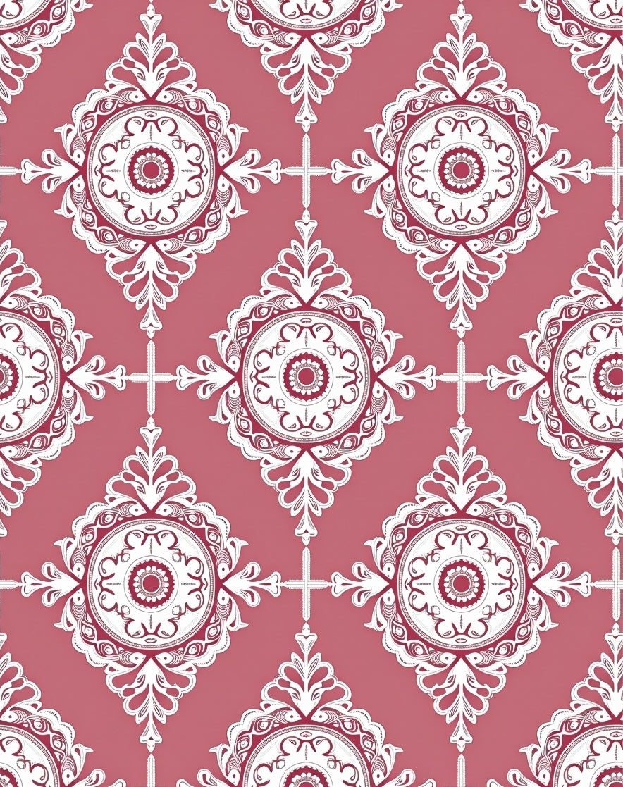 Crimson White Intricate Medallion Repeat Rug