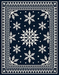 Navy White Snowflake Winter Border Rug