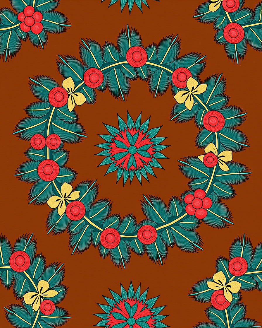 Red Green Yellow Floral Garland Rug