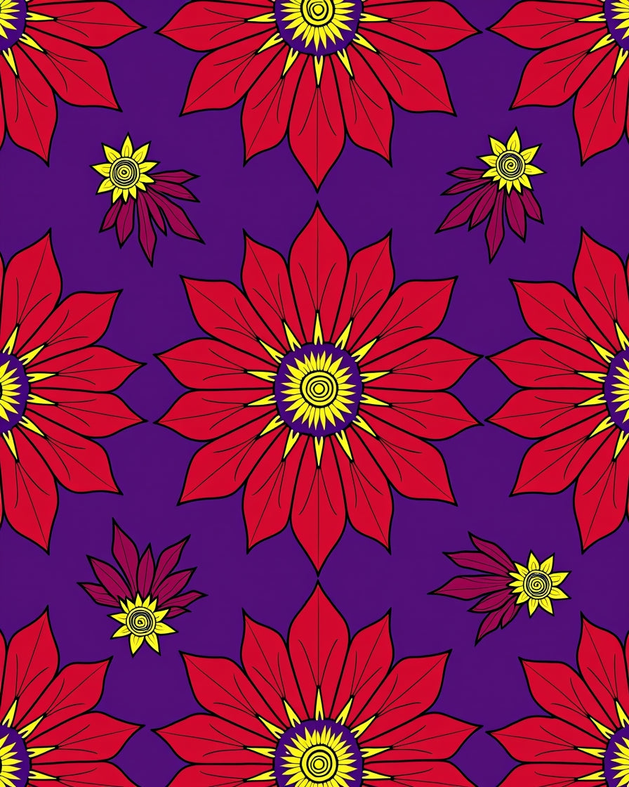 Vibrant Red Yellow Floral Collage Rug