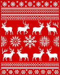Red White Deer Snowflakes Scandinavian Rug