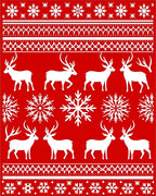 Red White Deer Snowflakes Scandinavian Rug