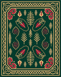 Emerald Crimson Leafy Folk Art Rug