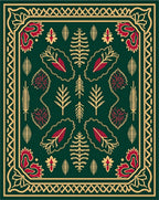 Emerald Crimson Leafy Folk Art Rug