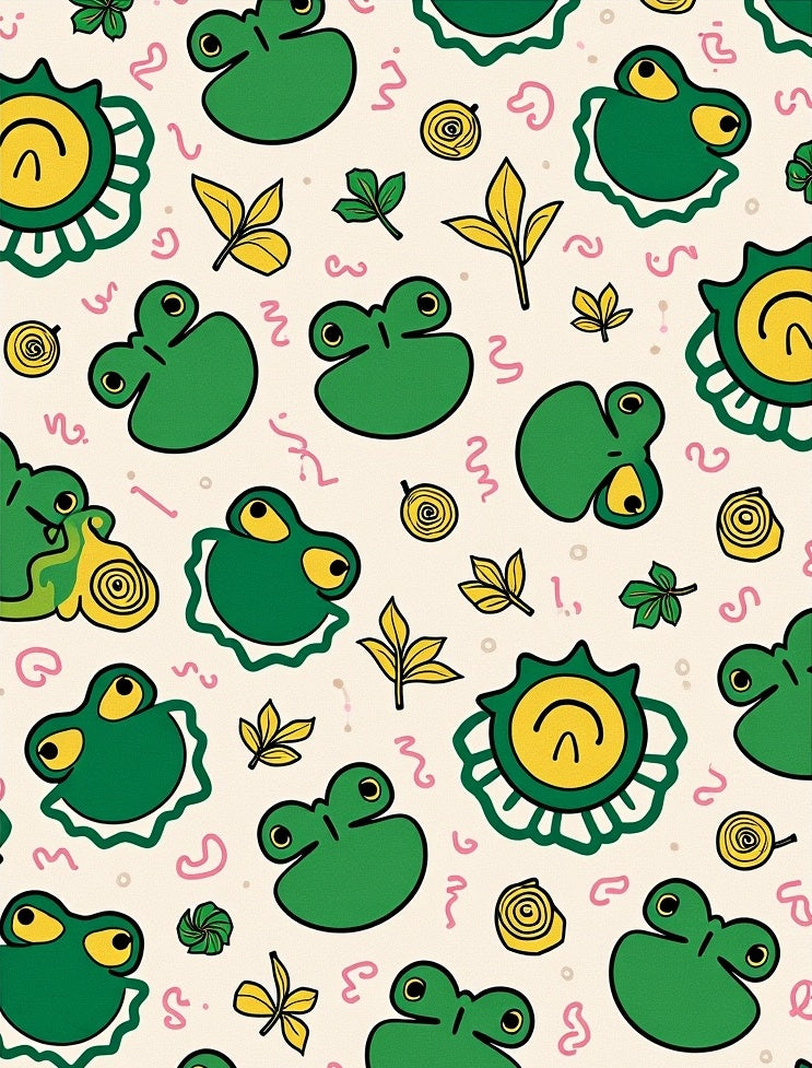 Whimsical Green Frog Pond Medley Rug
