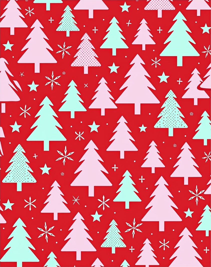 Red Christmas Trees Snowflake Cluster Rug