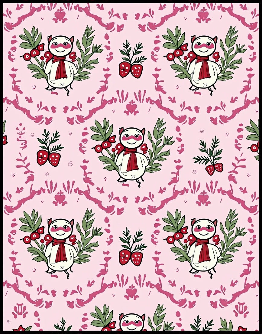 Whimsical Pink Strawberry Cat Medallion Rug