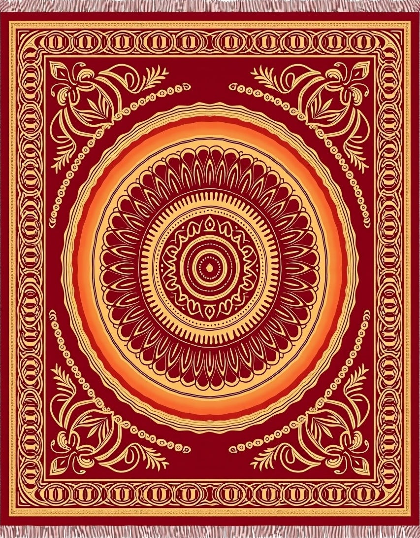 Crimson Sunburst Mandala Medallion Rug