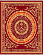 Crimson Sunburst Mandala Medallion Rug