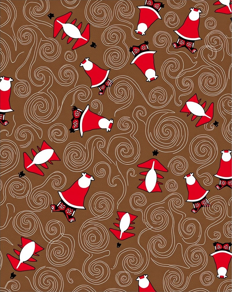 Red White Swirl Whimsical Christmas Figures Rug