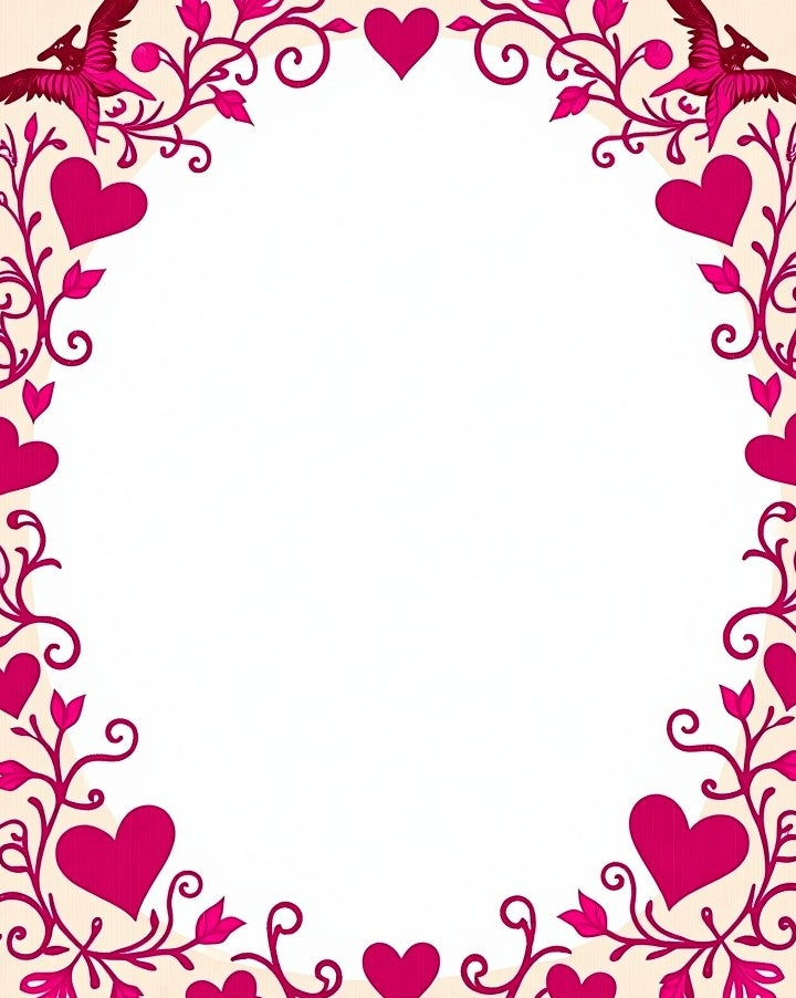 Pink Heart Vine with Bird Border Rug